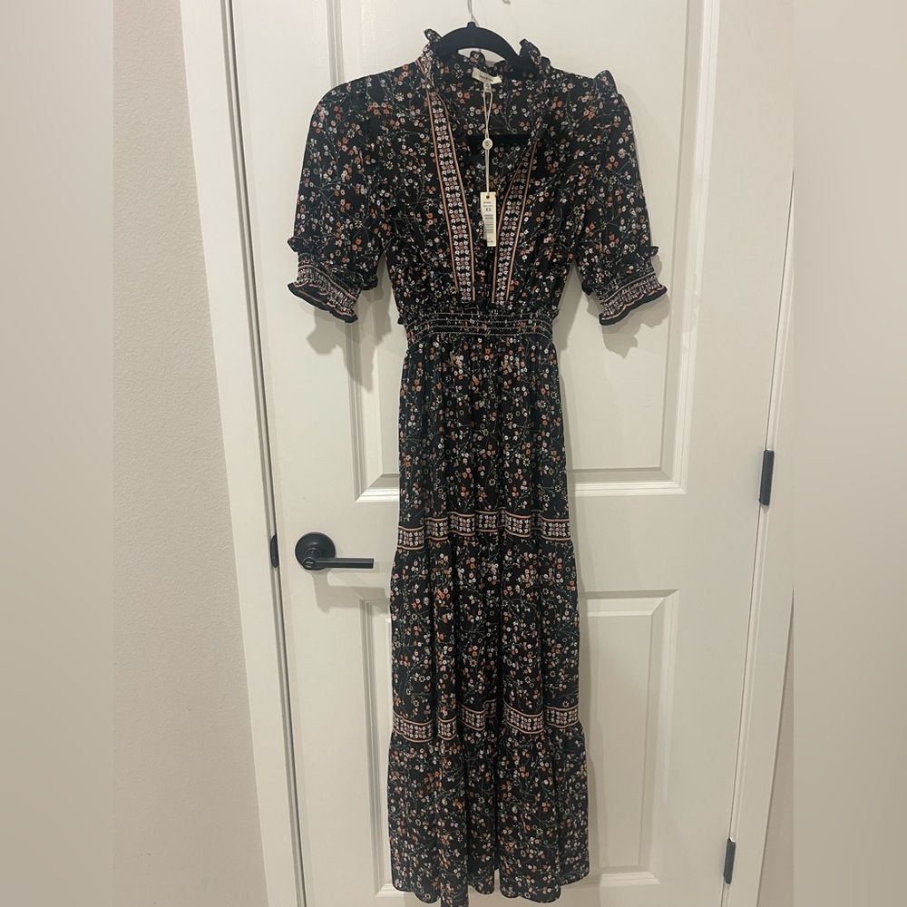 Max Studio Black Floral Long Sleeve Dress Size XS